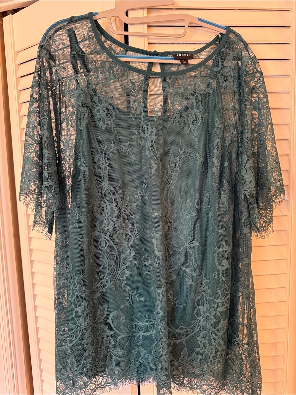 torrid Teal Lace Overlay Top with Inner Shell